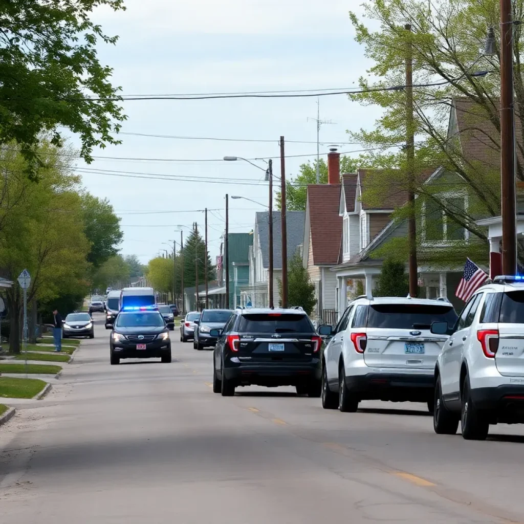Quiet street in Green Isle, Minnesota with police presence