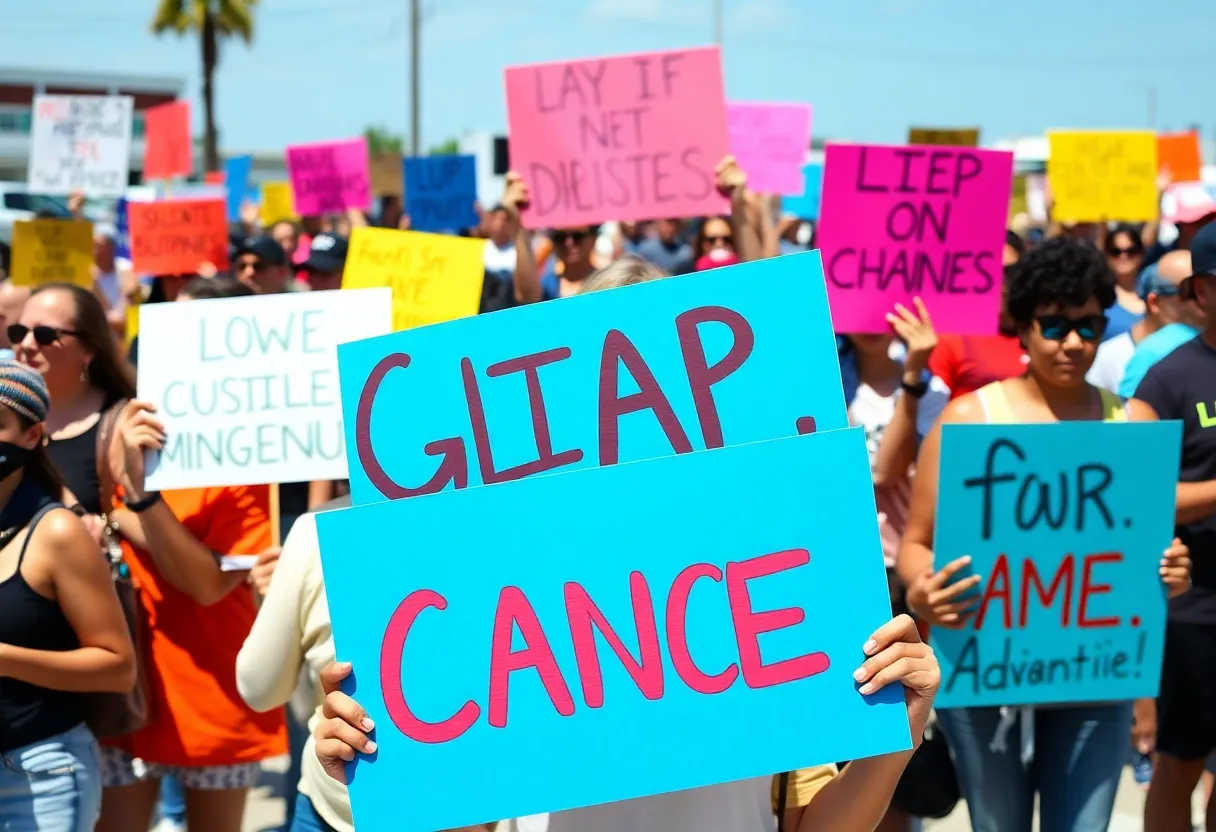 Crowd of protesters in Gulfport holding signs