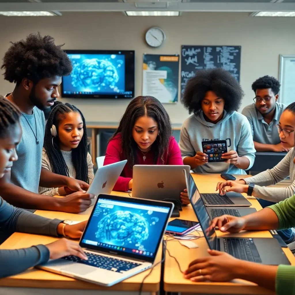 Students at a historically black college participating in AI education activities.