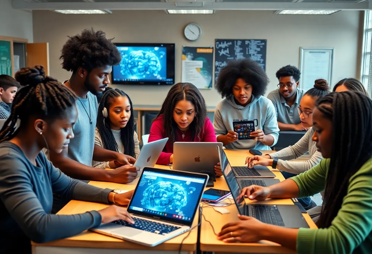 Students at a historically black college participating in AI education activities.