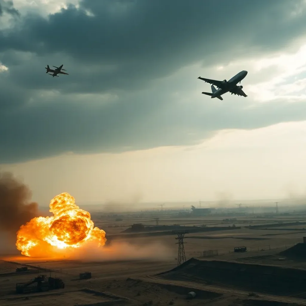 Military conflict scene depicting Israeli and Iranian military actions