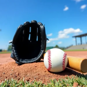 College baseball field with fans and players
