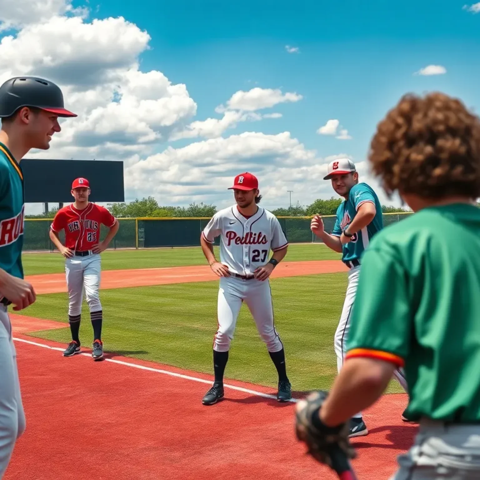 Diverse baseball players on the field, symbolizing team transfers and new opportunities.