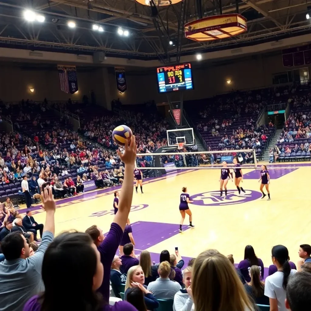 Mississippi State Volleyball team competing in a match