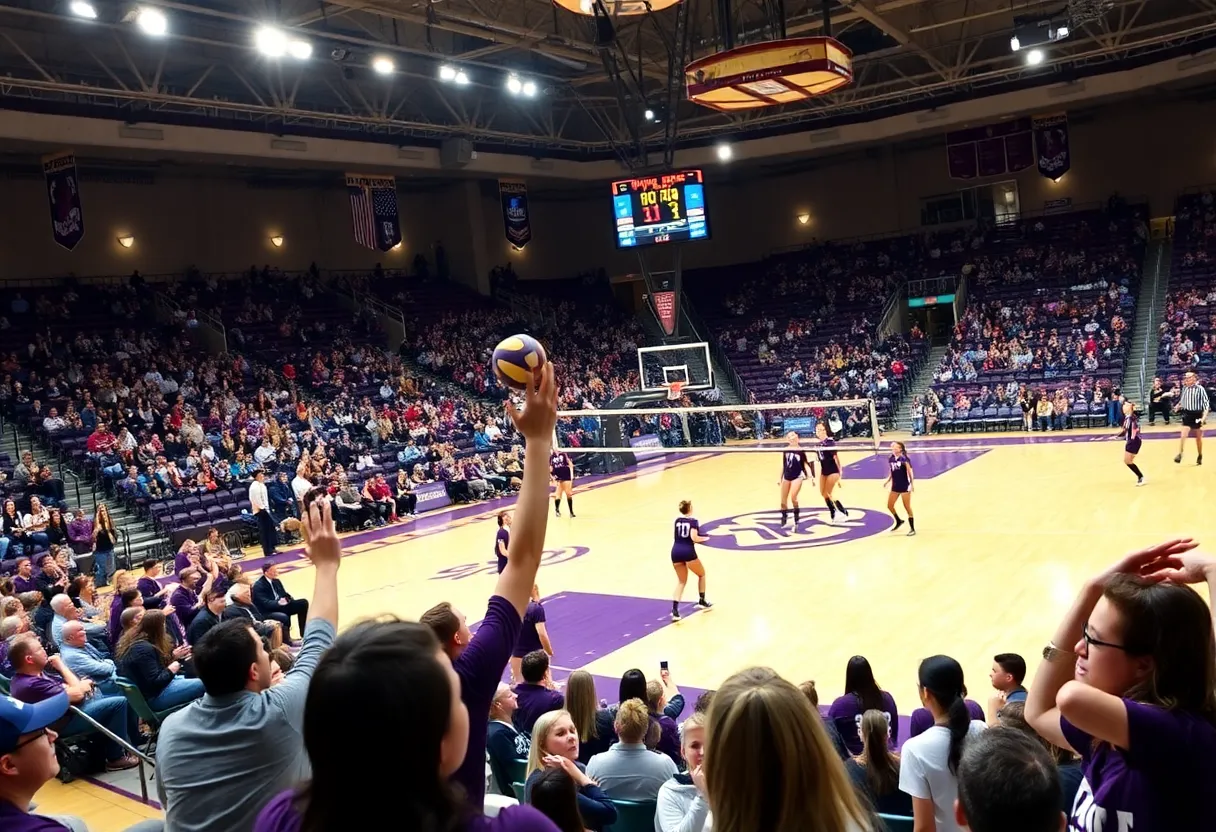 Mississippi State Volleyball team competing in a match