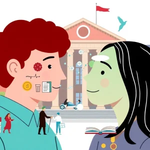Illustration of a collaborative partnership between two universities symbolizing education and research.