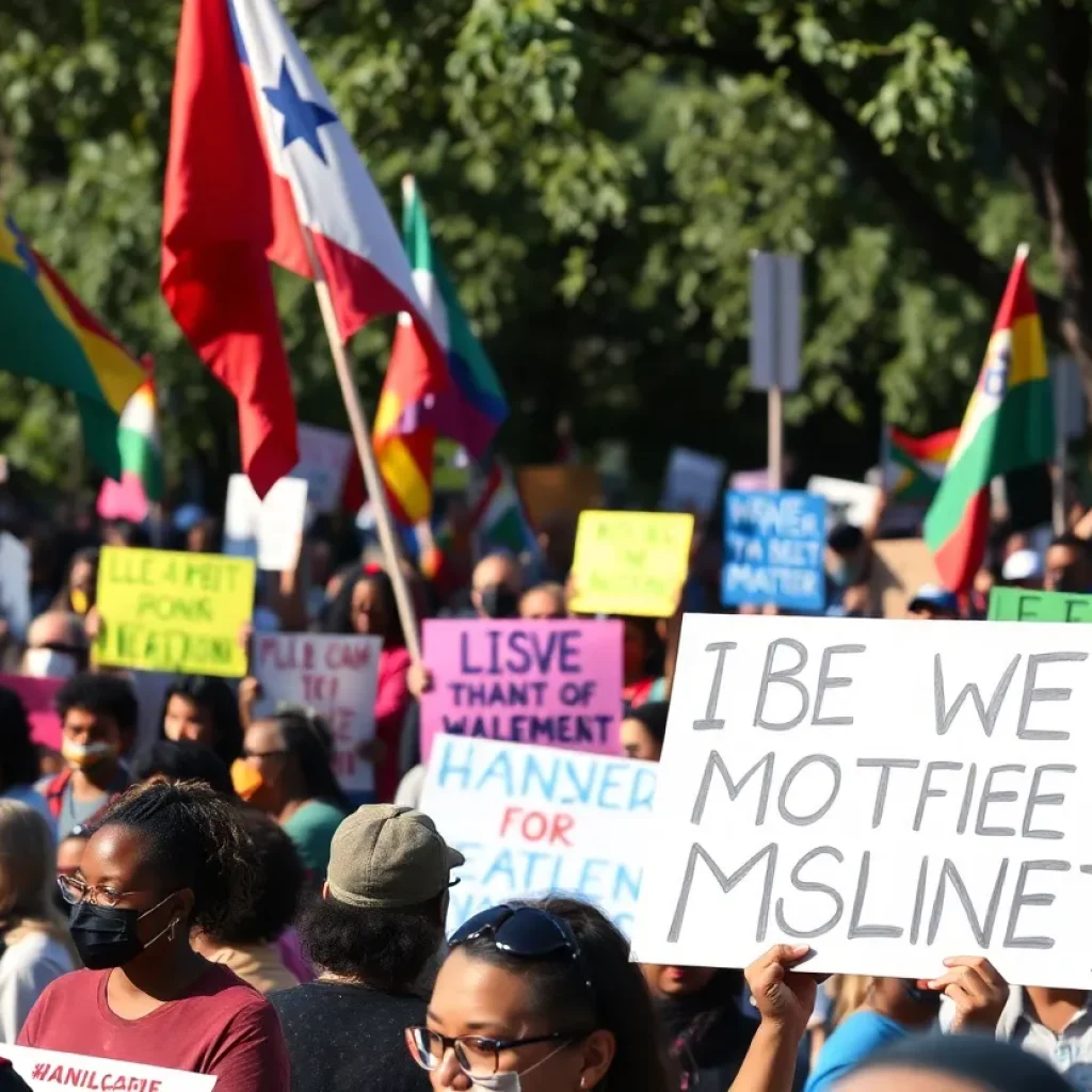 Participants holding signs at the No Kings Day protest in Mississippi