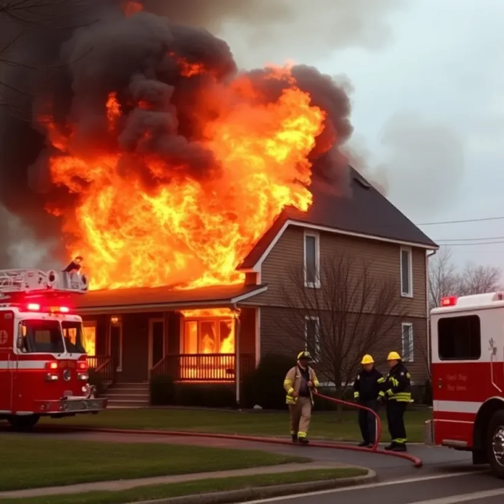 Firefighters battling a house fire in Oktibbeha County.