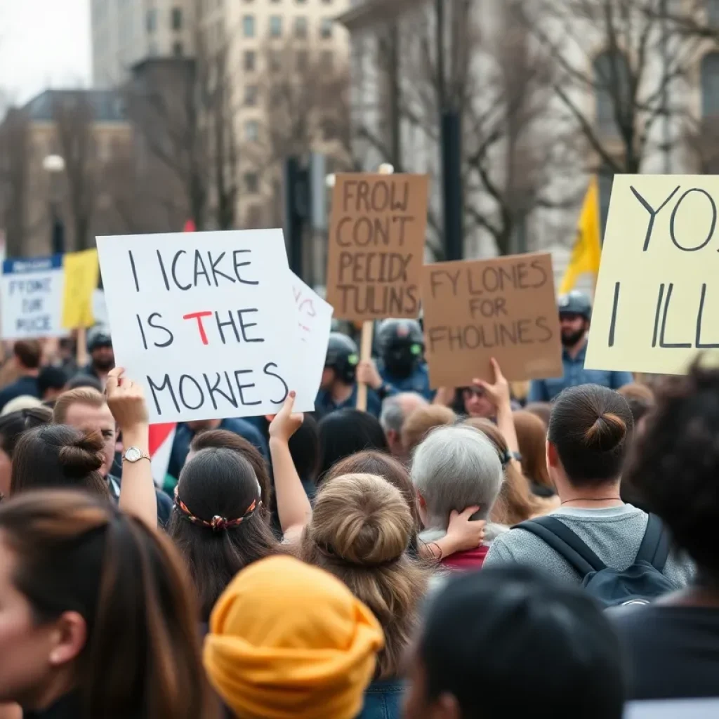 Crowd of protesters at a peaceful rally in Culpeper with signs.
