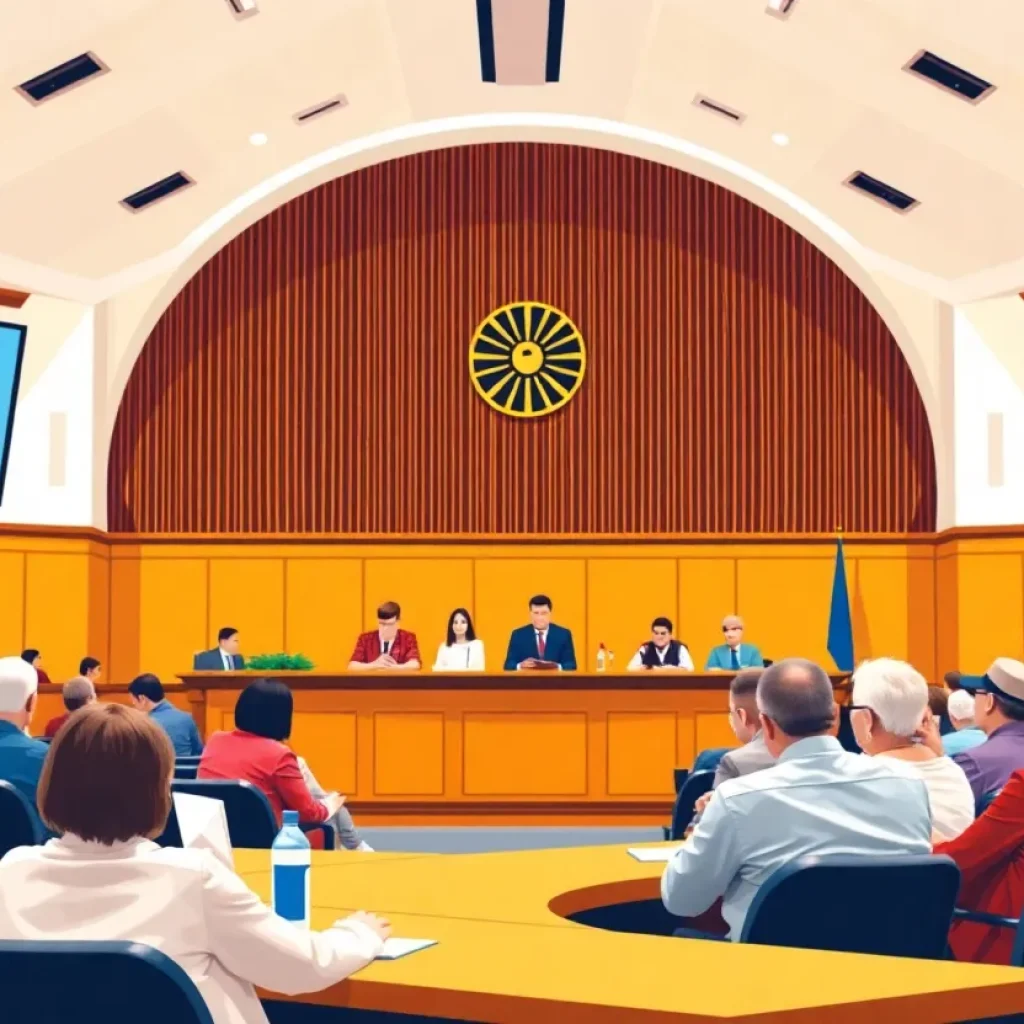 A city council meeting in Starkville with community members present.