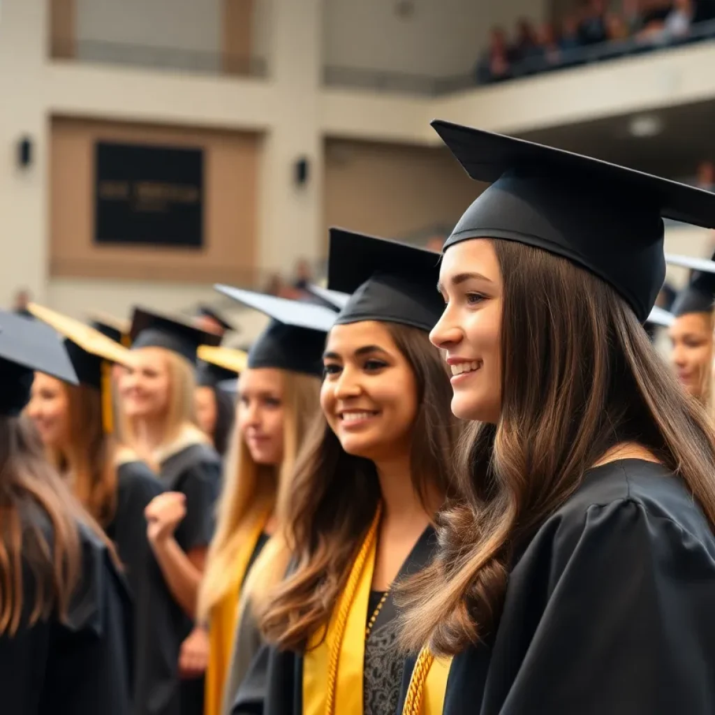 Graduates celebrating at Starkville High School graduation ceremony