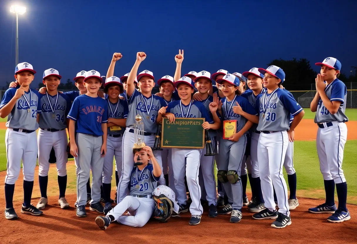 Celebration of Starkville minor league baseball champions on the field