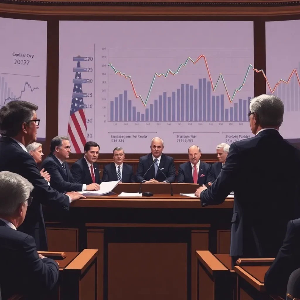 Debate scene about tax reforms in a legislative setting