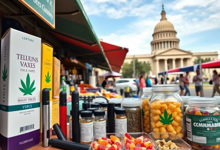 Texas marketplace showcasing THC products