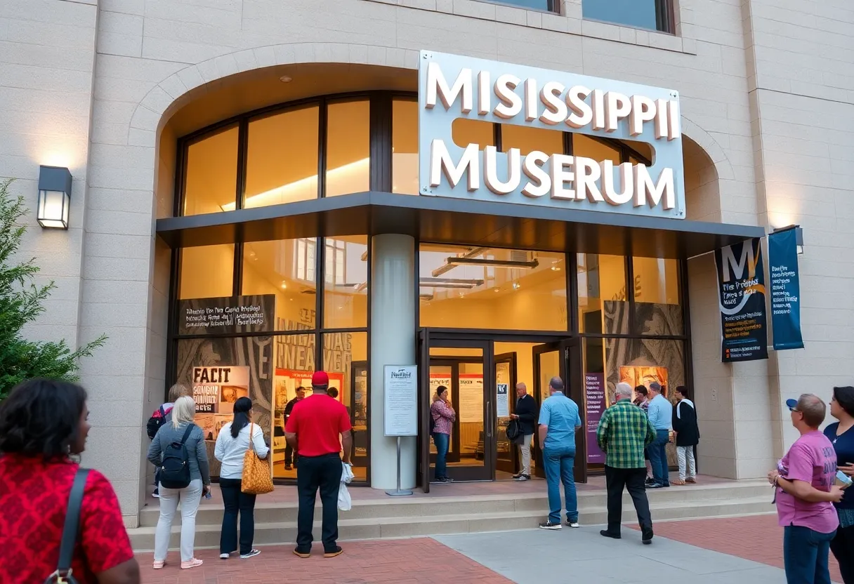 Exterior view of the Two Mississippi Museums during a community celebration.