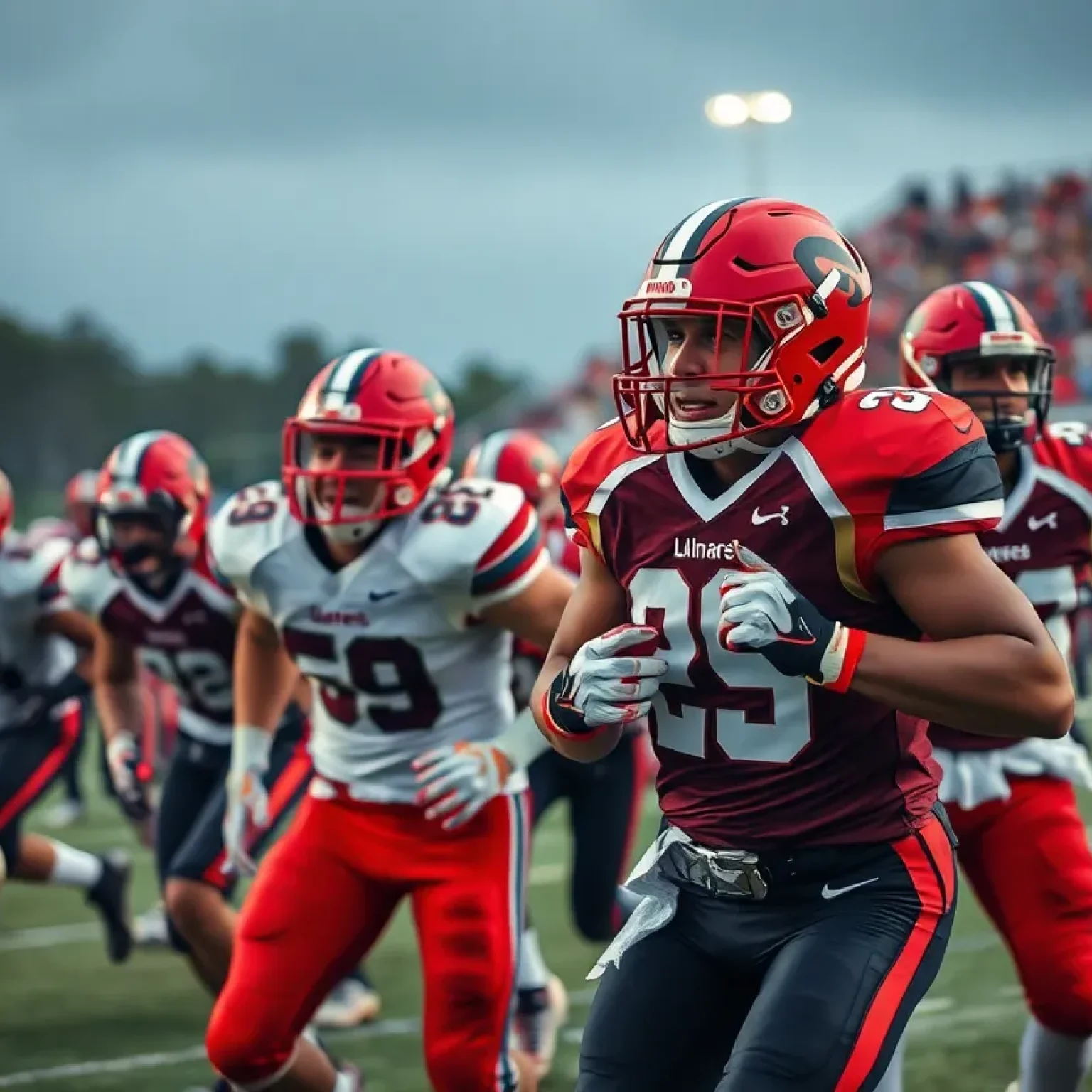 Dynamic college football scene with athletes