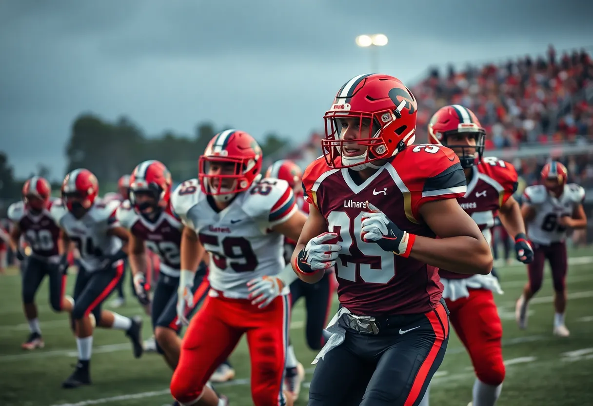 Dynamic college football scene with athletes
