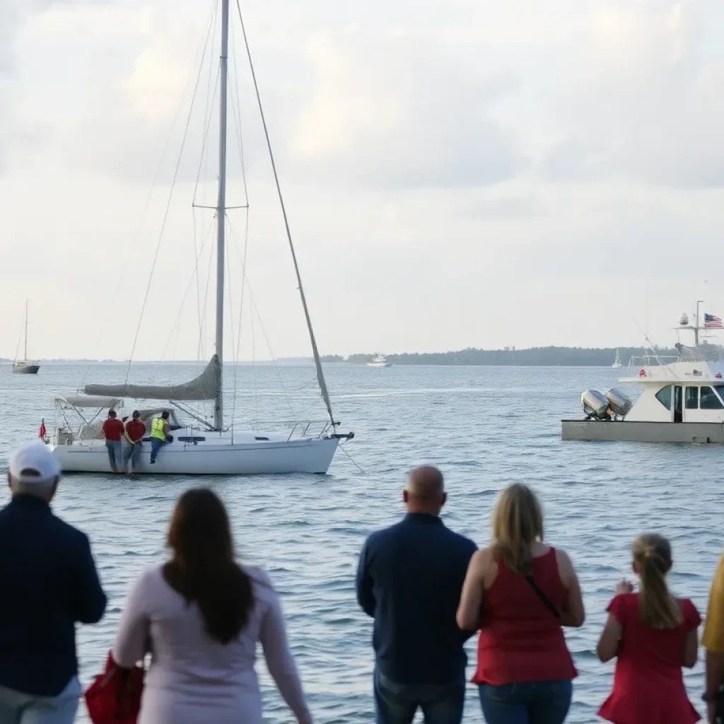 Rescue teams responding to a barge collision in Biscayne Bay
