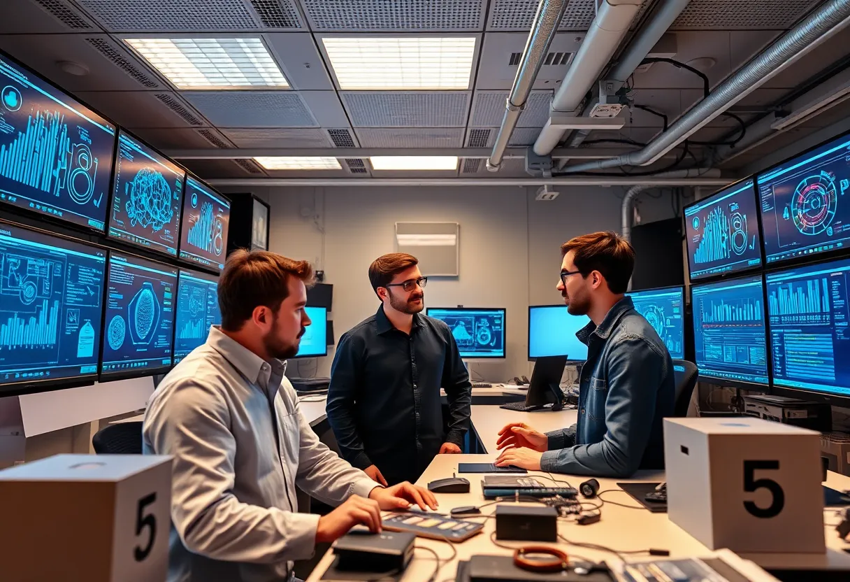 Engineers working in a high-tech AI lab at Camgian.