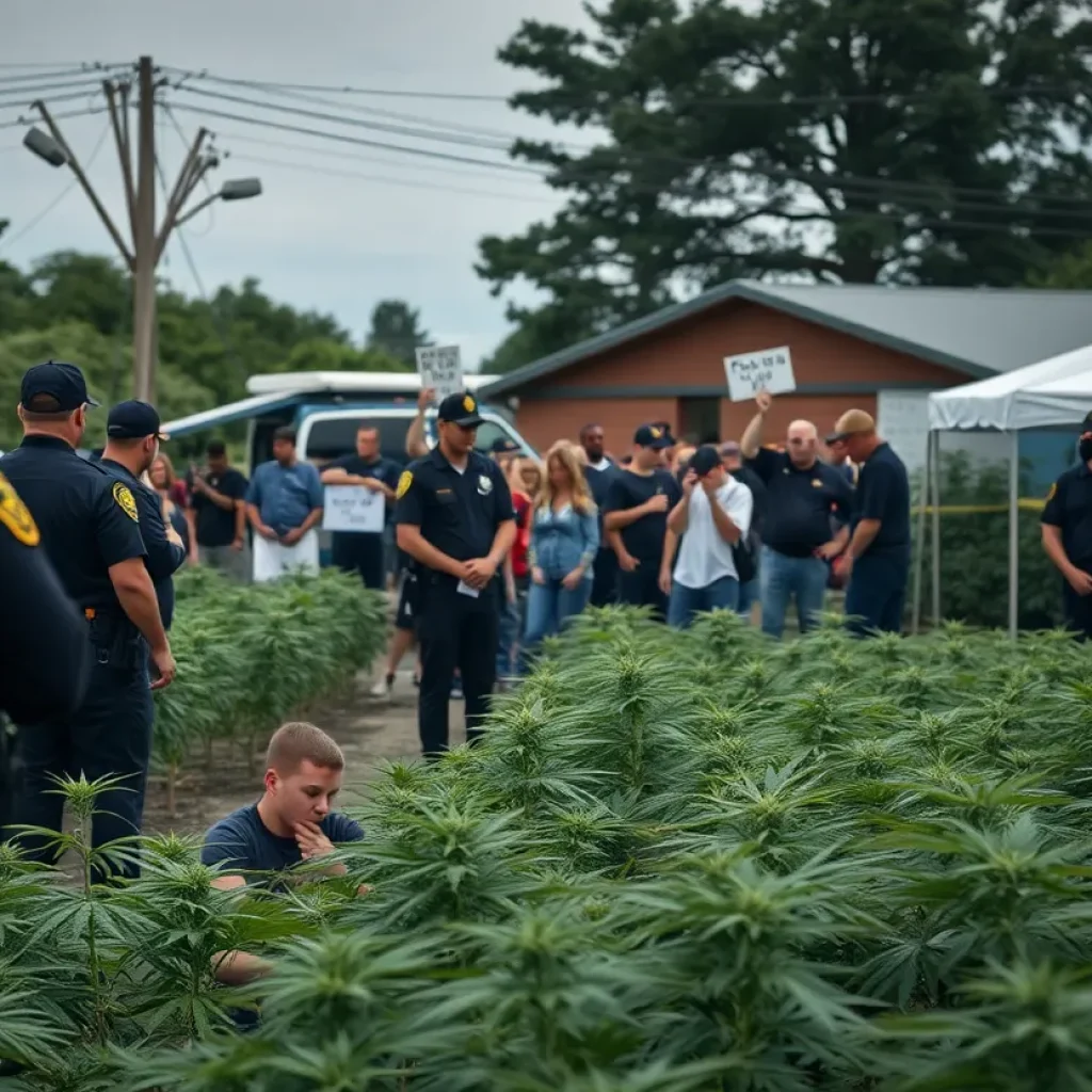 Cannabis farm with law enforcement presence