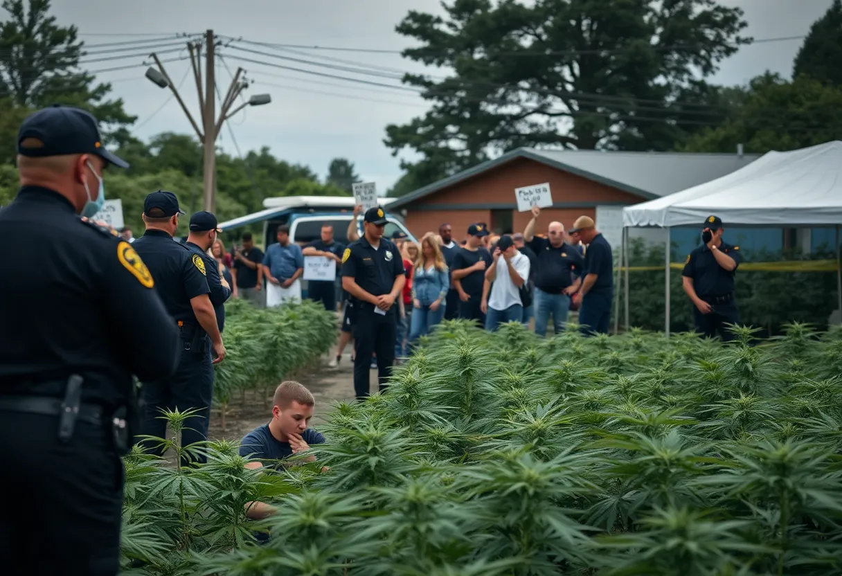 Cannabis farm with law enforcement presence