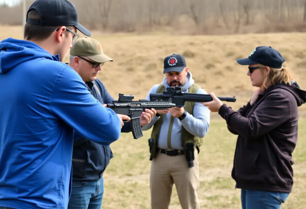 Participants practicing firearm safety during an enhanced concealed carry class in Starkville.