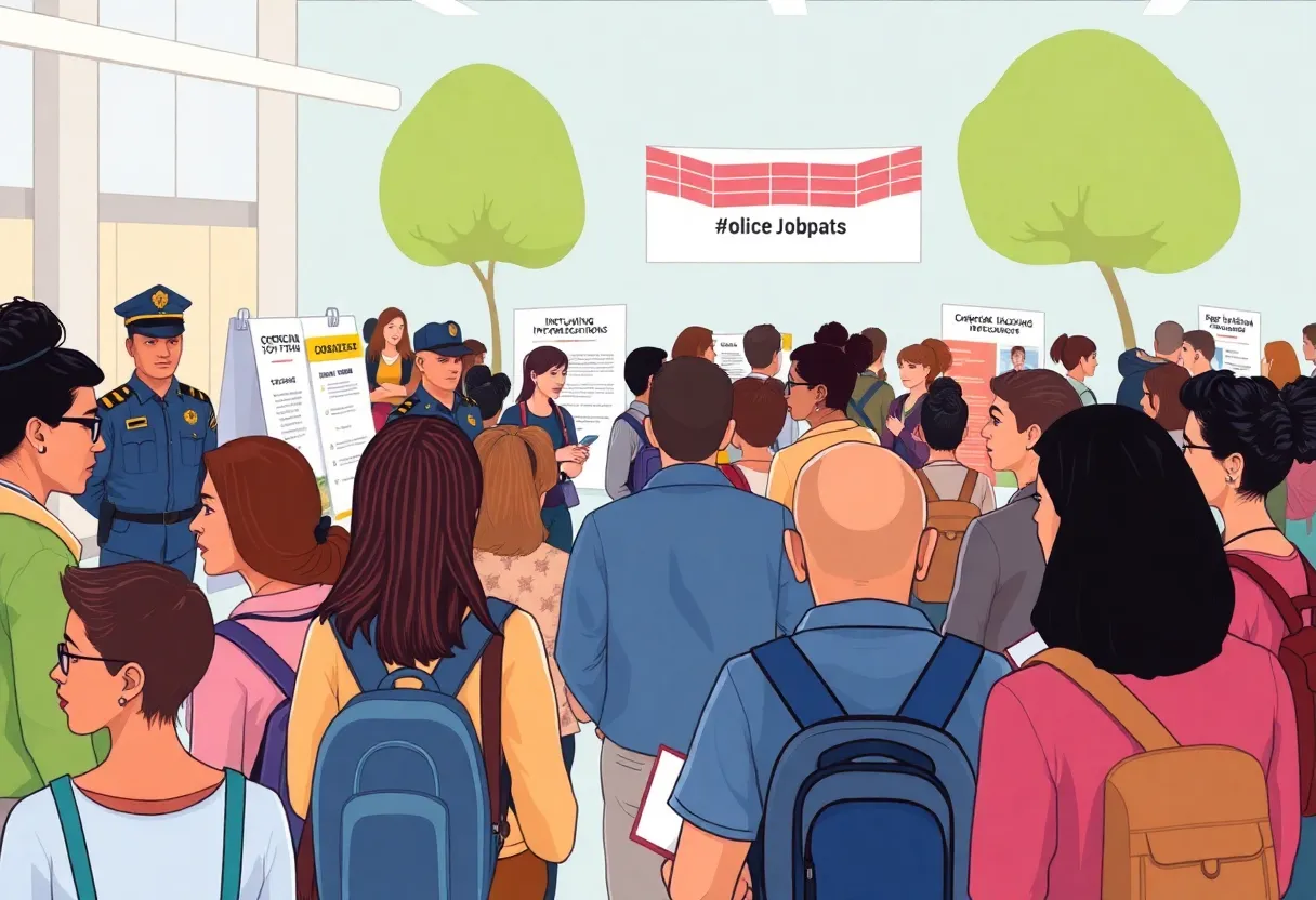 Community members engaging with law enforcement recruiters at a job fair in Starkville