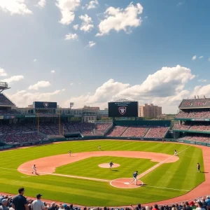 A lively scene from a Mississippi State baseball game with players and fans.