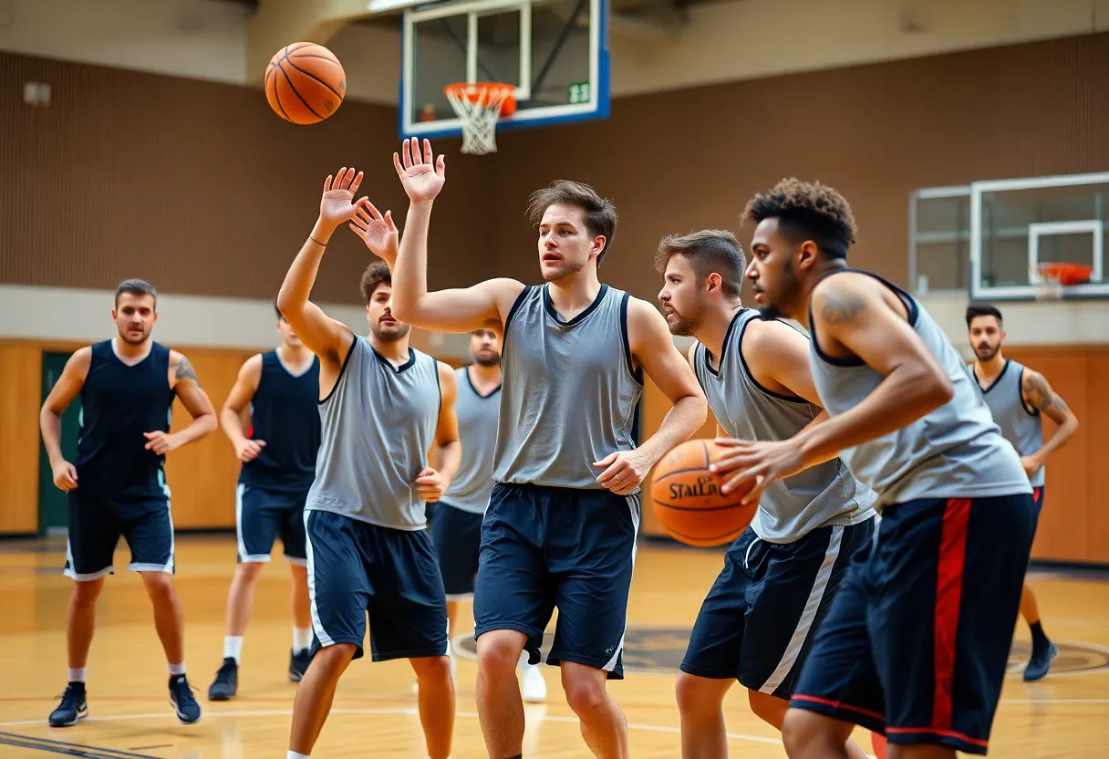 Mississippi State Bulldogs basketball players engaged in practice