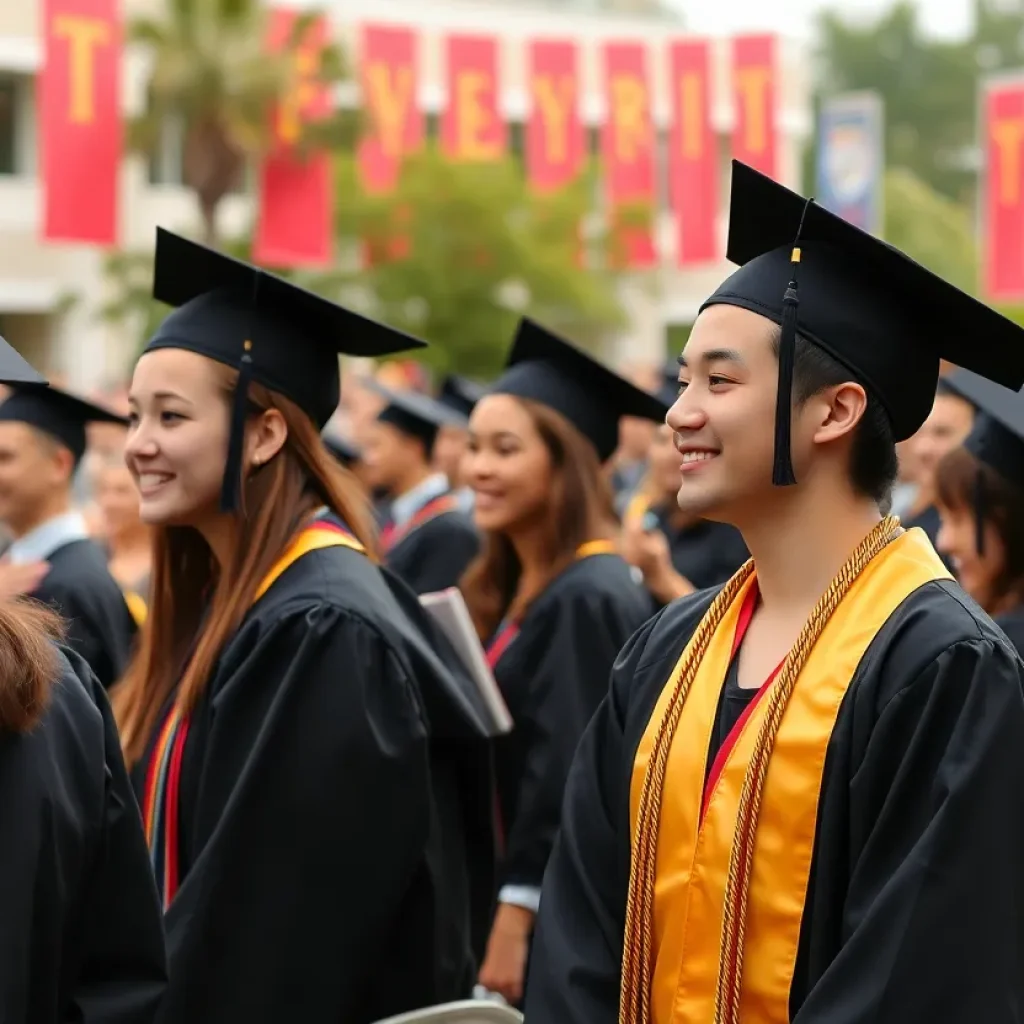 Graduates celebrating at Mississippi State University's graduation ceremony with caps and gowns.