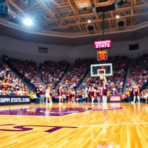 Celebration of Mississippi State Women's Basketball team on the court