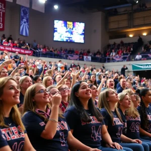 Crowd cheering at a Mississippi State women's basketball game