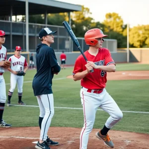 Mississippi State baseball players on the field during practice.