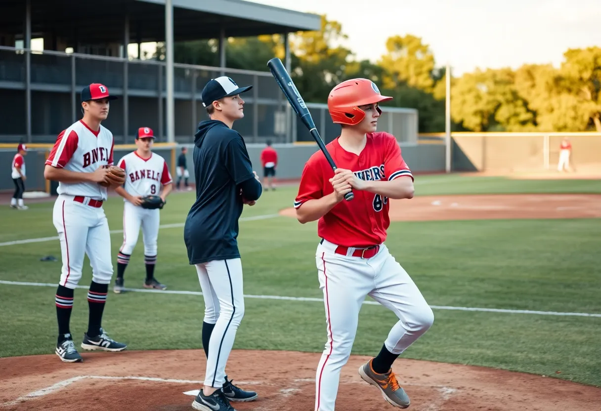 Mississippi State baseball players on the field during practice.