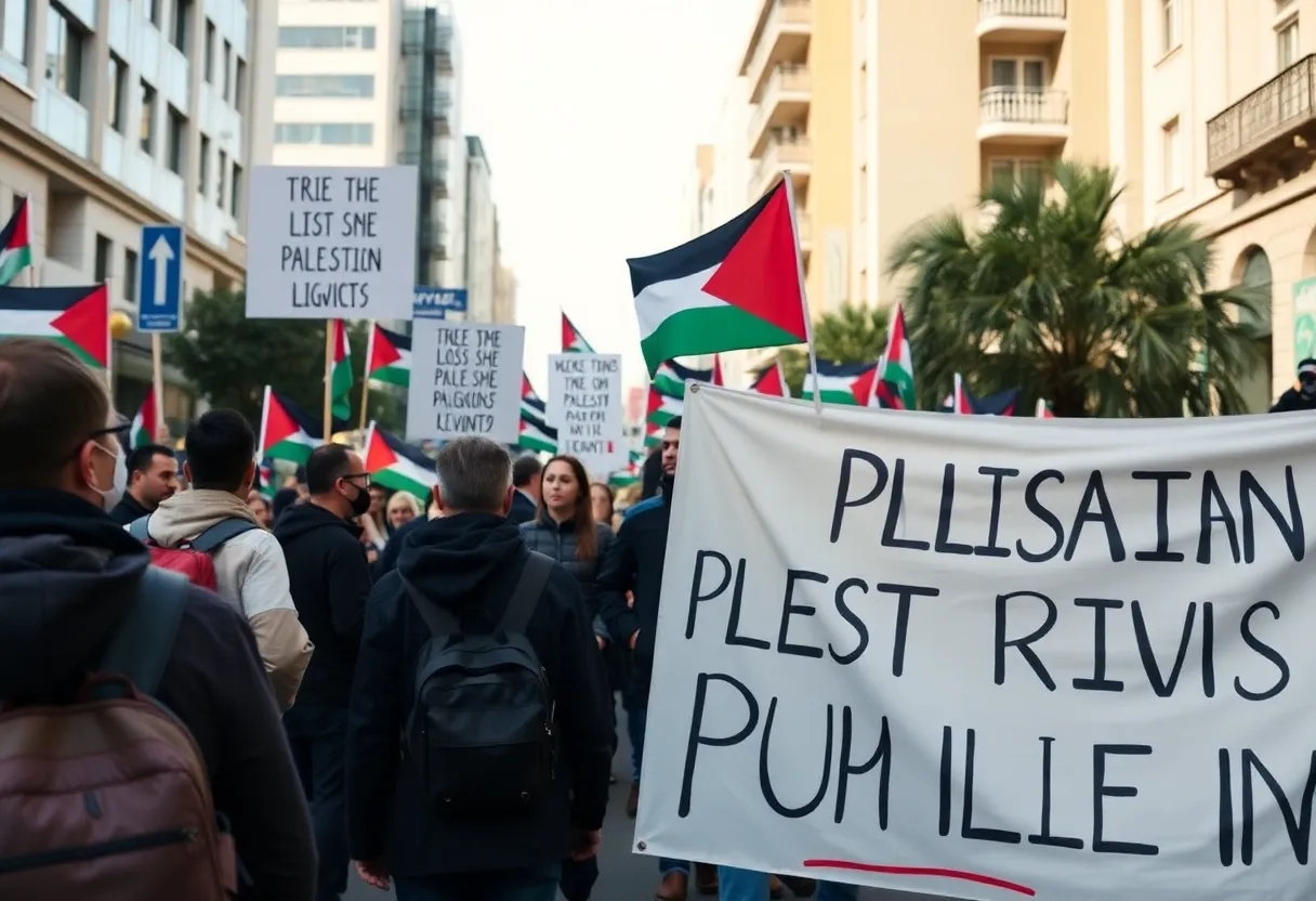 Scene depicting protest for Palestinian rights
