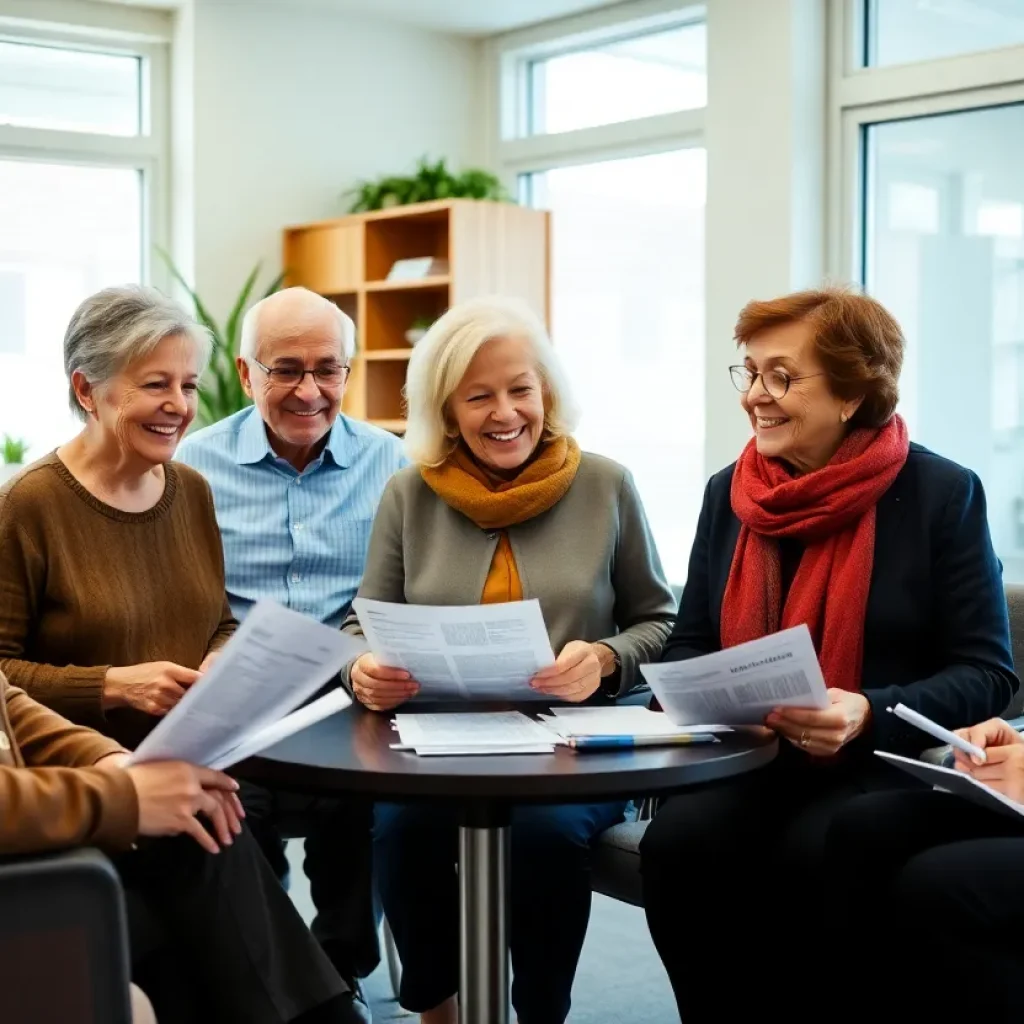A group of seniors discussing financial matters related to new tax deductions.
