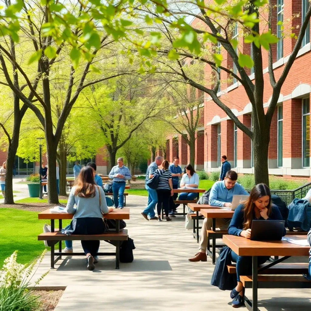 Students on the university campus engaged in academic activities