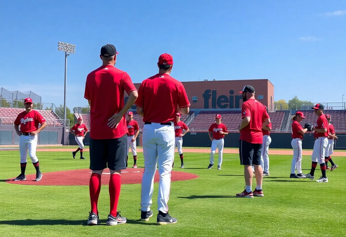 Starkville Academy baseball team practicing on the field