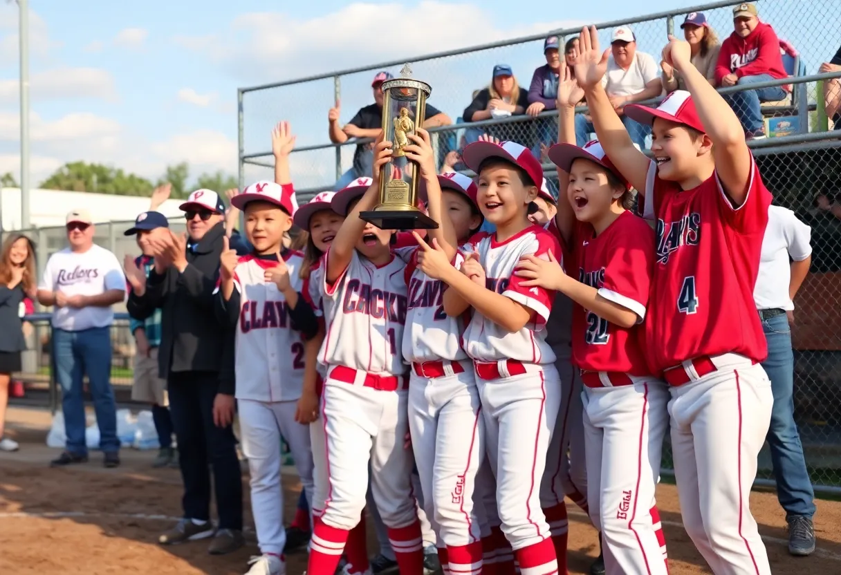 Celebration of Starkville Little League team after winning state championship.