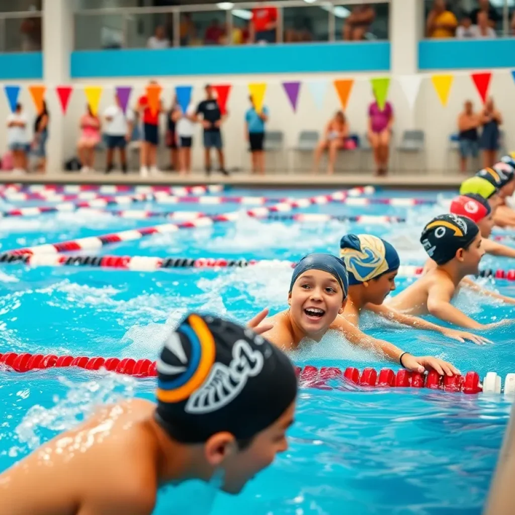 Young swimmers competing at a swimming meet