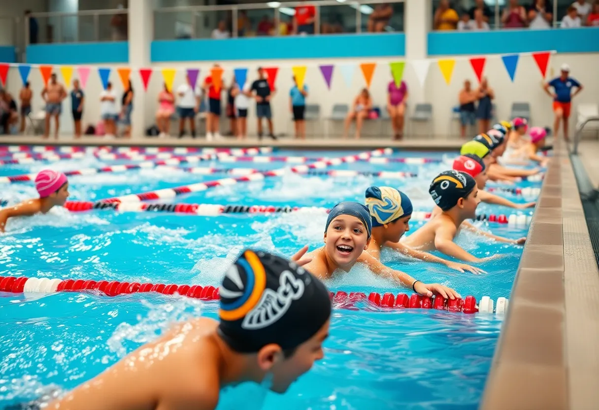 Young swimmers competing at a swimming meet