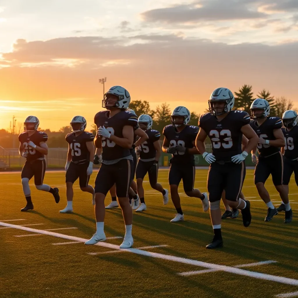 Starkville Academy football team practicing together on the field