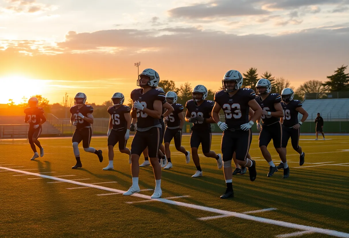 Starkville Academy football team practicing together on the field