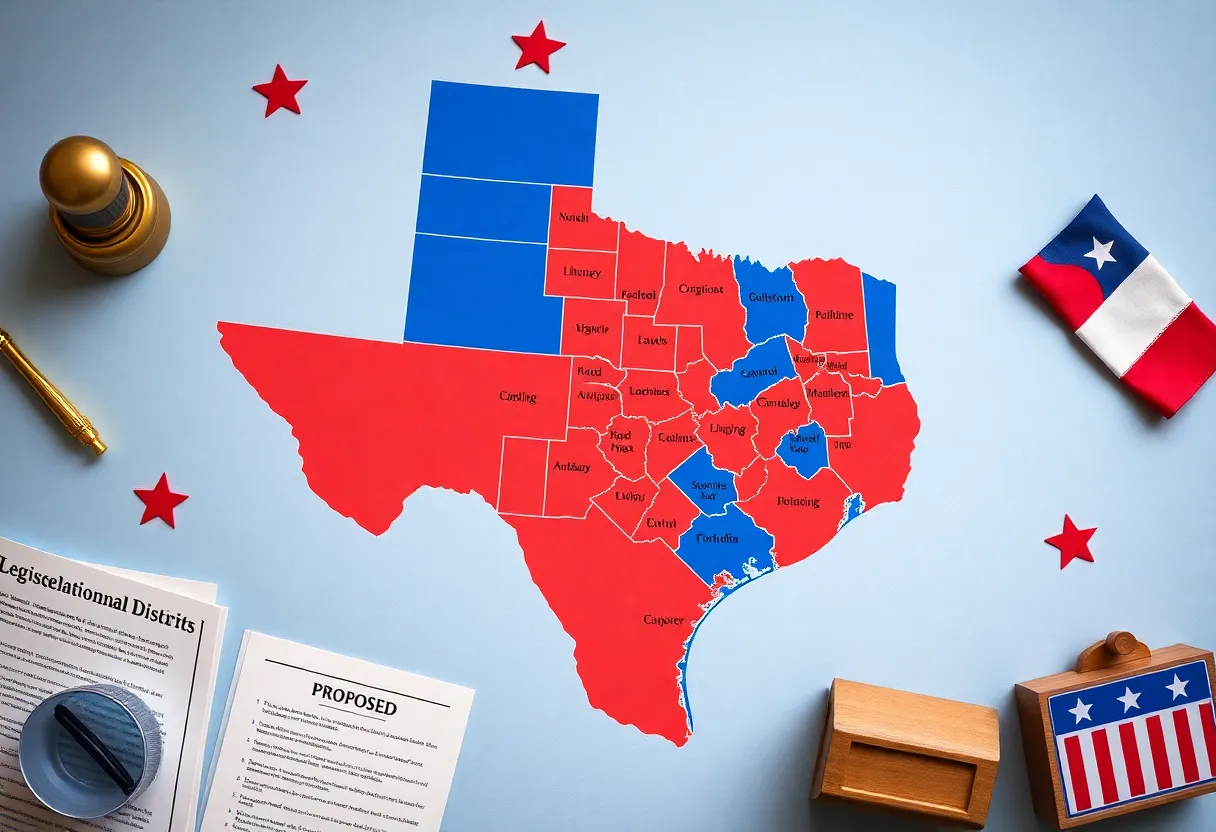Map showing proposed redistricting districts in Texas