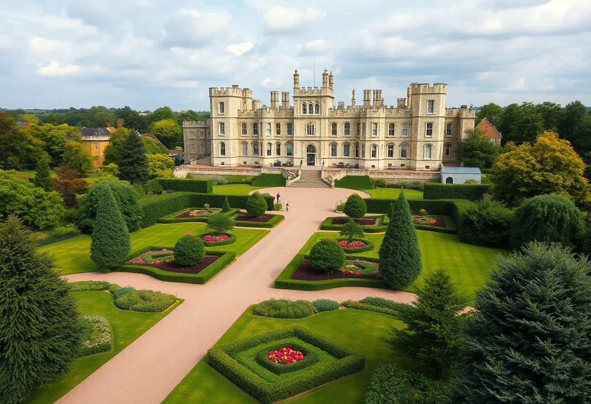Windsor Castle view with gardens and historical architecture