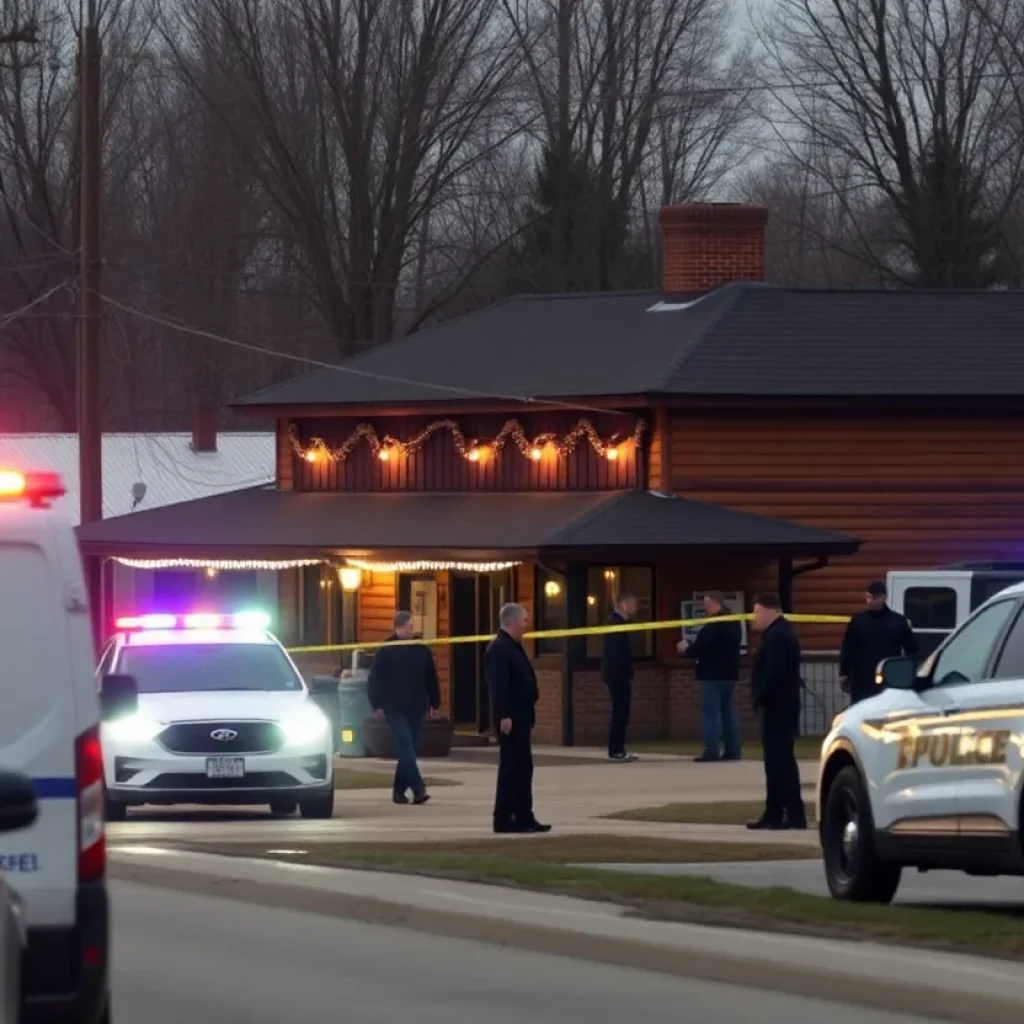 Police vehicles outside The Owl Bar after shooting incident