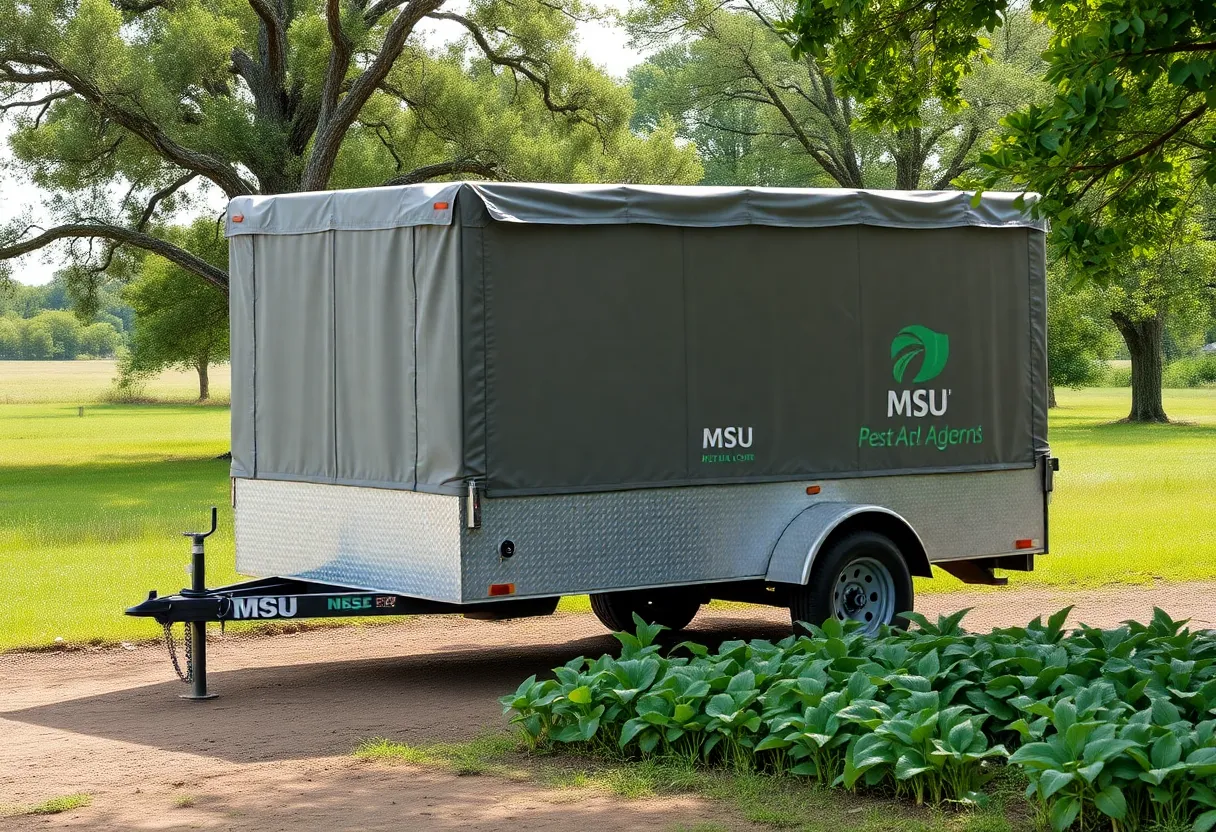 Covered trailer donated by BASF for pest management training in Starkville.