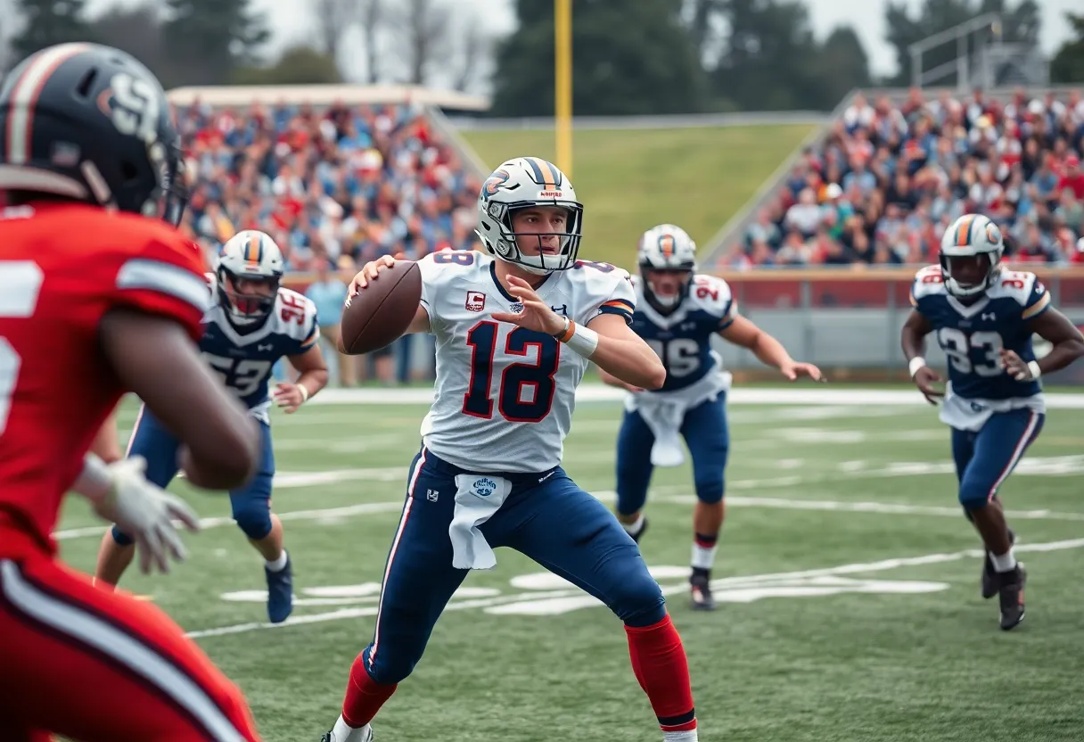 Quarterback leading Mississippi State Bulldogs on the field