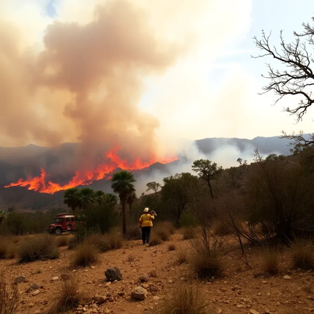 Firefighters battling a brush fire near Lake Piru