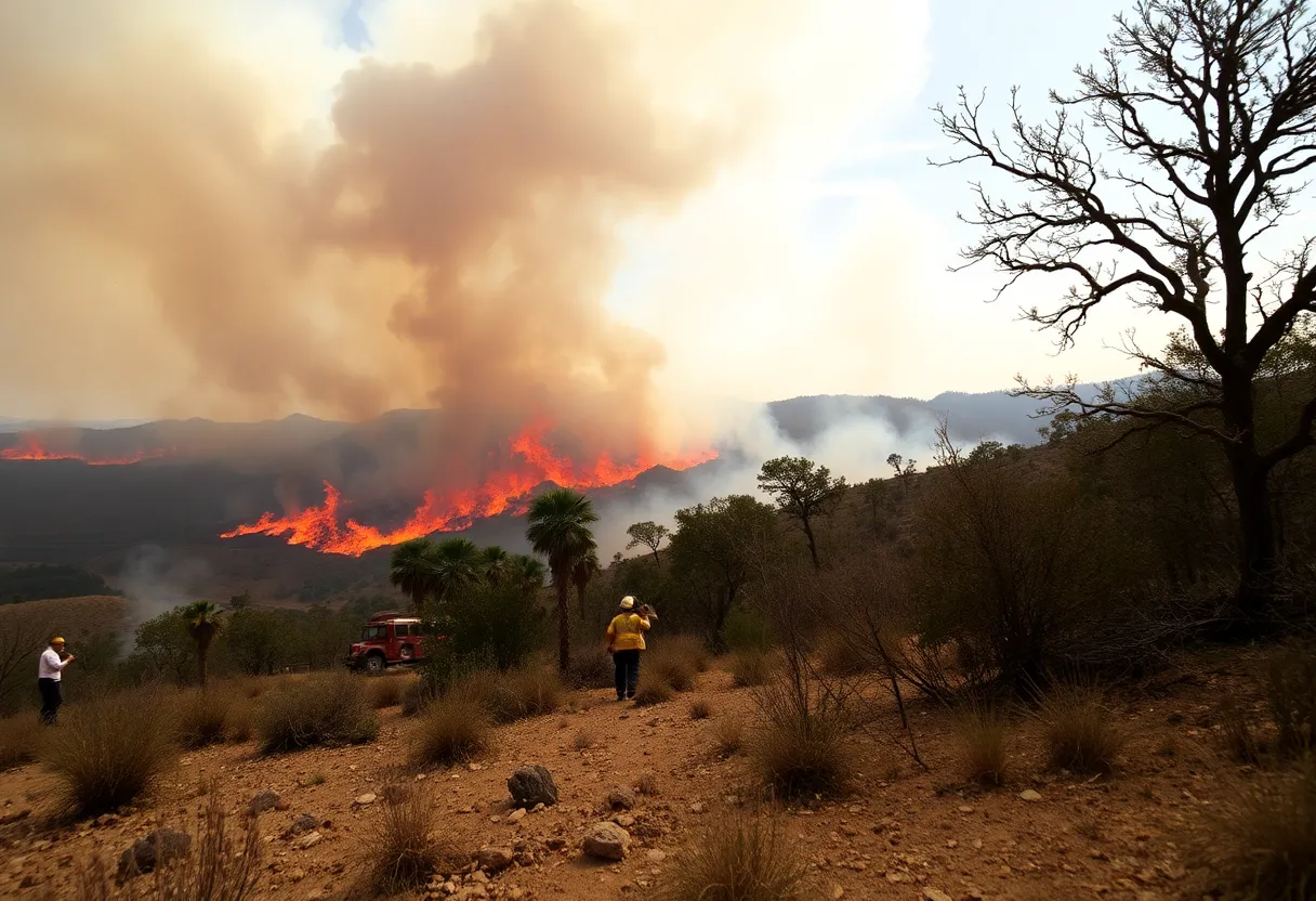 Firefighters battling a brush fire near Lake Piru